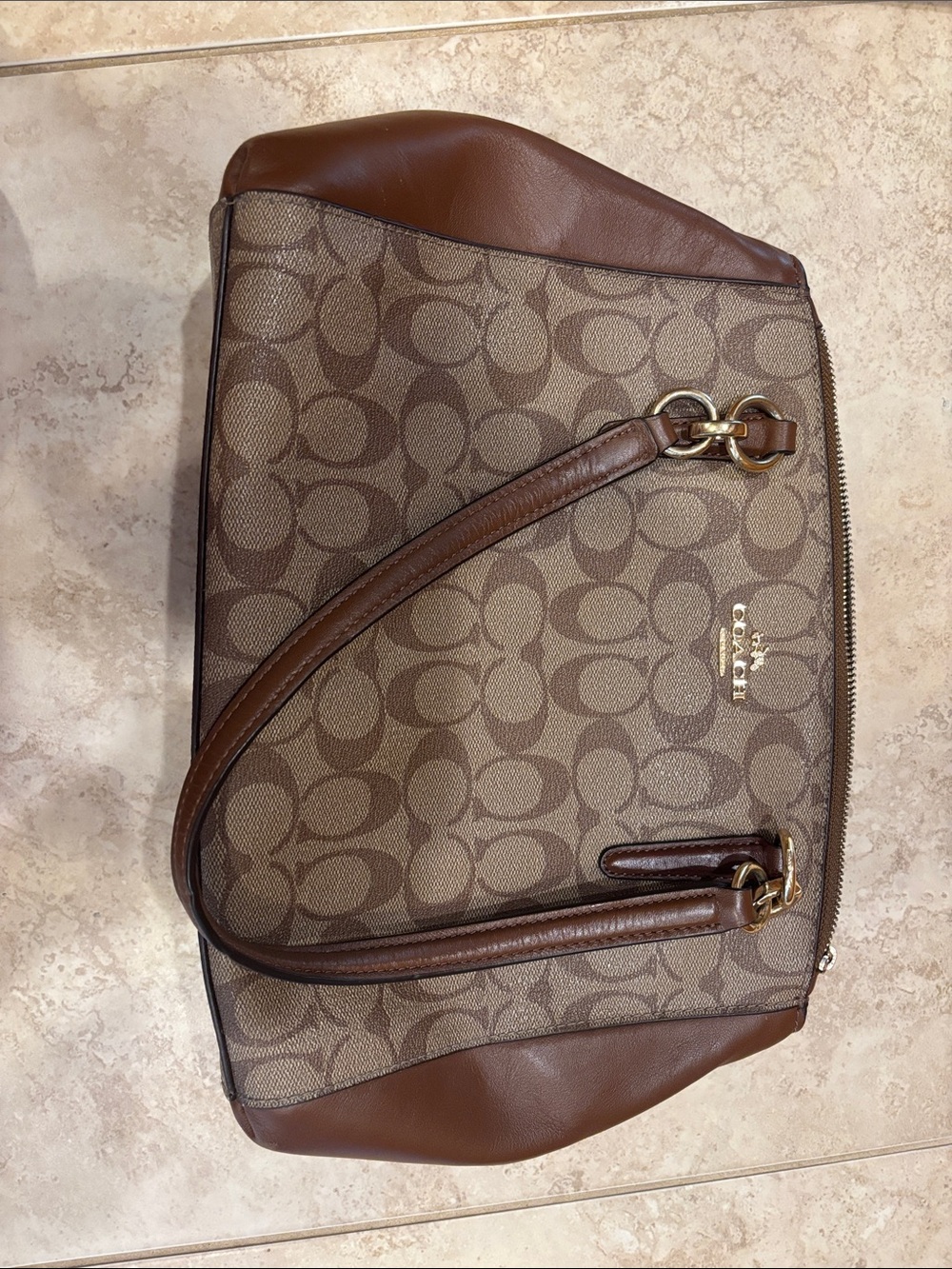 Coach Tan and Brown Signature Canvas Shoulder Bag with Matching Wallet - Picture 2 of 8